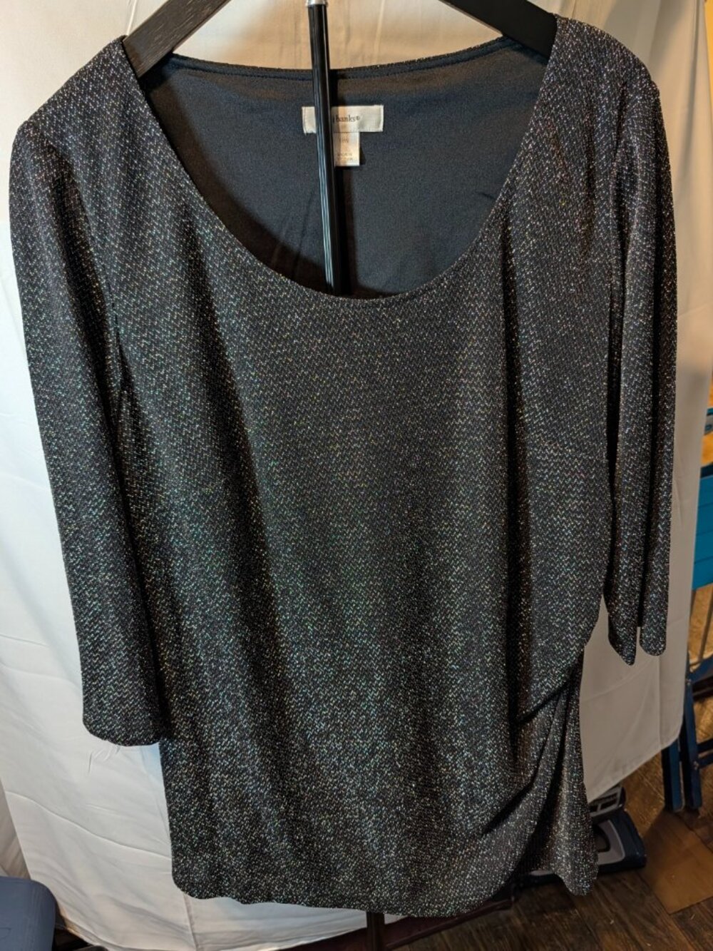 CJ Banks 18W Women's Black Silver Metallic Long Sleeve Party Blouse